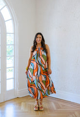 Jade Melody Tam Retro Stained Glass Stitched Neck Maxi Dress