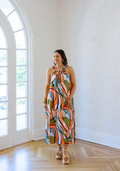 Jade Melody Tam Retro Stained Glass Stitched Neck Maxi Dress