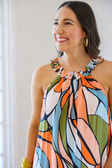 Jade Melody Tam Retro Stained Glass Stitched Neck Maxi Dress