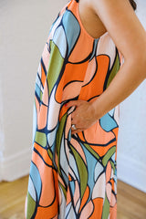 Jade Melody Tam Retro Stained Glass Stitched Neck Maxi Dress