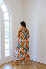 Jade Melody Tam Retro Stained Glass Stitched Neck Maxi Dress