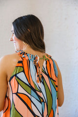 Jade Melody Tam Retro Stained Glass Stitched Neck Maxi Dress