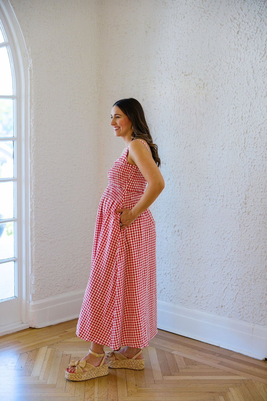 red midi dress with short sleeves Meadow Short Sleeve Midi Dress Red – Girl In Mind