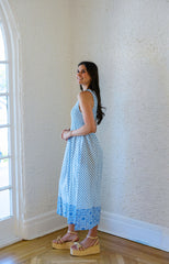 THML Blue Block Print Smocked Top Midi Dress