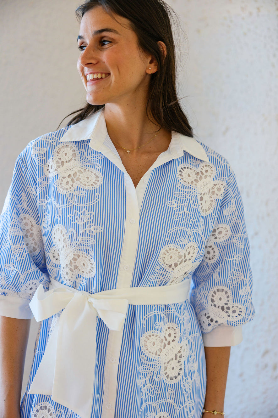 embroidered tee dress Jade Melody Tam Butterfly Embroidered Shirt Dress, L / Blue