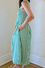 THML Green and White Gingham Dress with Blue Stripe
