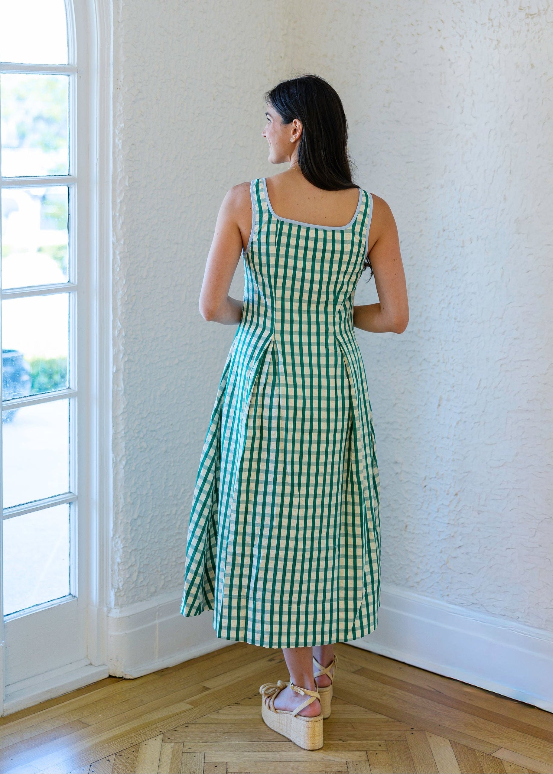 checkered green dress YEXPINE Women's Fall Plaid Bow Tie Long Sleeve Dresses Casual Elegant Formal Shift Mini Dress with Pockets at Amazon Women's Clothing store stretchy material makes it comfortable for everyday wear THML Green and White Gingham
