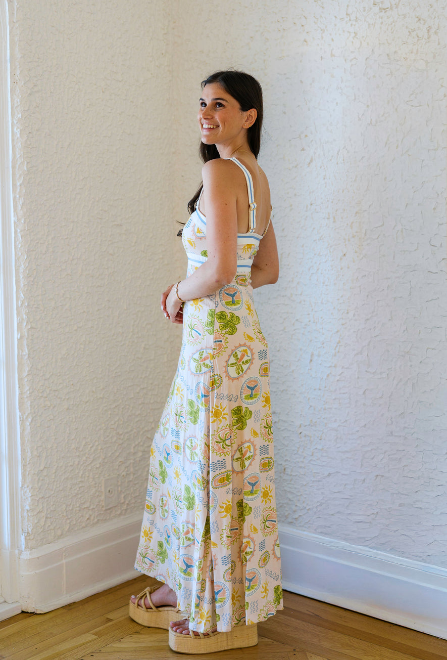Sincerely Ours Camila Maxi Dress in Seaside scribbles, S / Beige