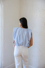 Karlie Blue Stripe V-Neck Poplin Bubble Top