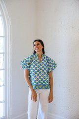 The Meredith Block Print Puff Sleeve Top