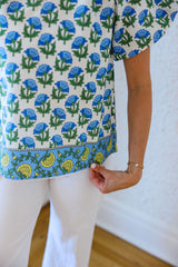 The Meredith Block Print Puff Sleeve Top