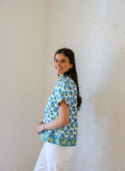 The Meredith Block Print Puff Sleeve Top