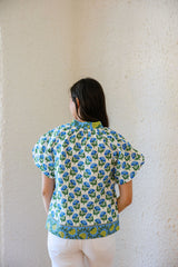 The Meredith Block Print Puff Sleeve Top