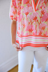 Joy*Joy Striped Blossom Collar Top