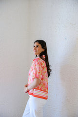 Joy*Joy Striped Blossom Collar Top