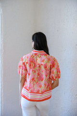 Joy*Joy Striped Blossom Collar Top