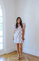 The Annie Pink and Blue Block Print Mini Dress