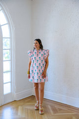 The Annie Pink and Blue Block Print Mini Dress
