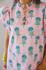 The Annie Pink and Blue Block Print Mini Dress