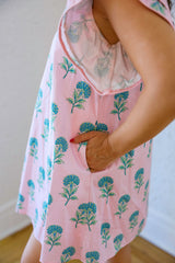 The Annie Pink and Blue Block Print Mini Dress