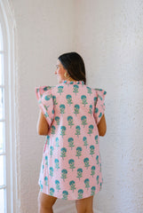 The Annie Pink and Blue Block Print Mini Dress