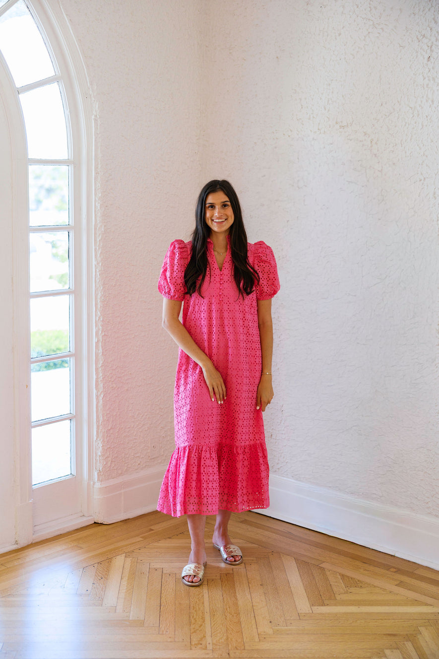 Entro Hot Pink Eyelet Midi Dress 8.28 Boutique Entro Hot Pink Eyelet Midi Dress 8.28 Boutique