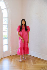 Entro Hot Pink Eyelet Midi Dress