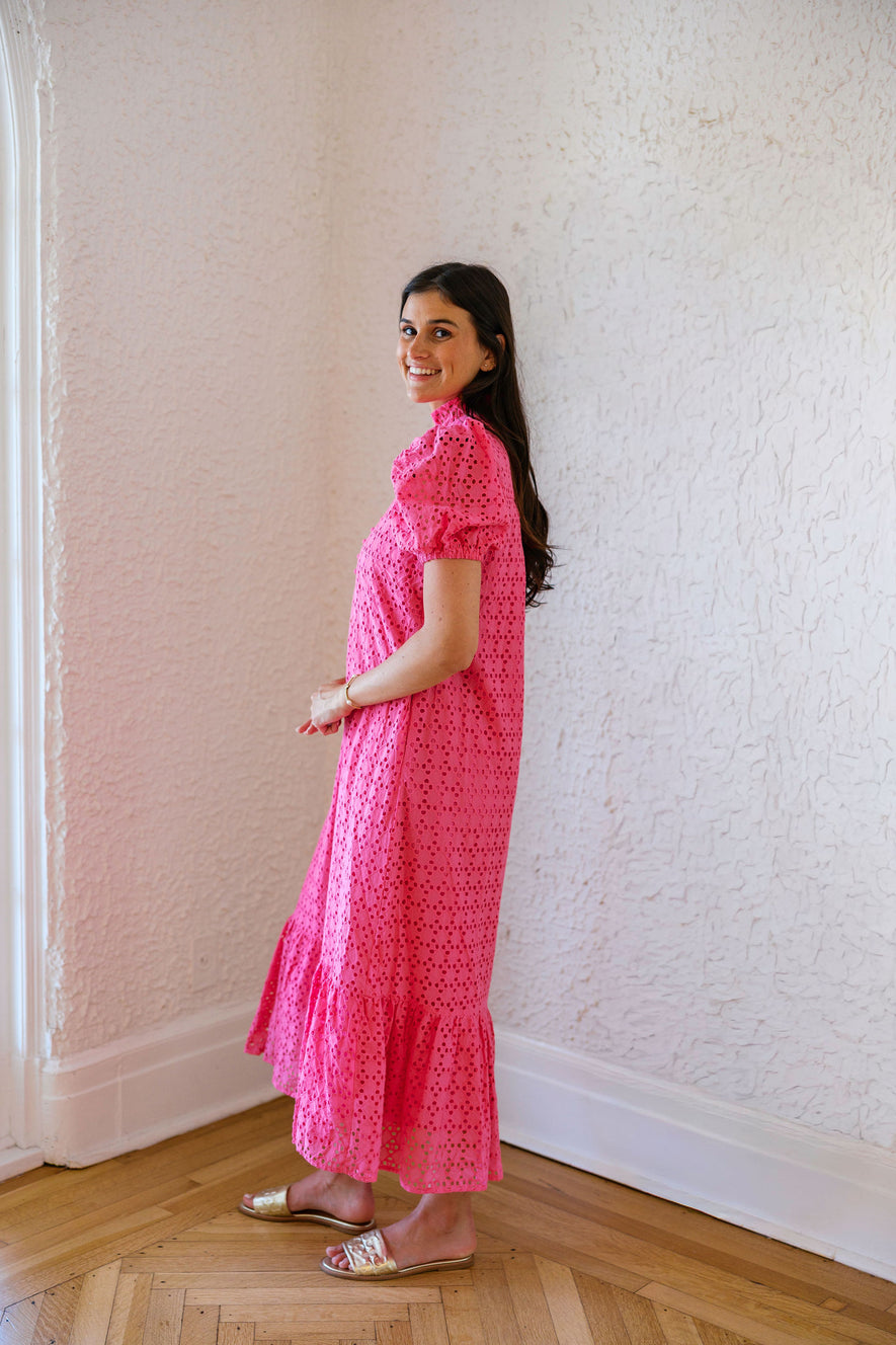 hot pink eyelet dress Entro Hot Pink Eyelet Midi Dress – 8.28 Boutique