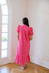 Entro Hot Pink Eyelet Midi Dress