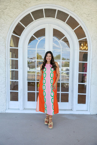 Entro Hot Pink Eyelet Midi Dress