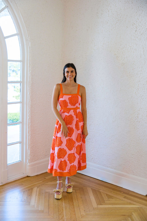 Entro Pink Palm Midi Dress