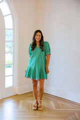 Entro Green Stripe Mini Dress with Pink Trim