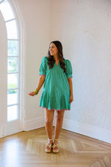Entro Green Stripe Mini Dress with Pink Trim