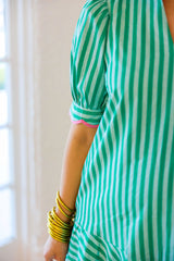 Entro Green Stripe Mini Dress with Pink Trim