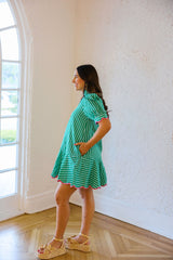 Entro Green Stripe Mini Dress with Pink Trim