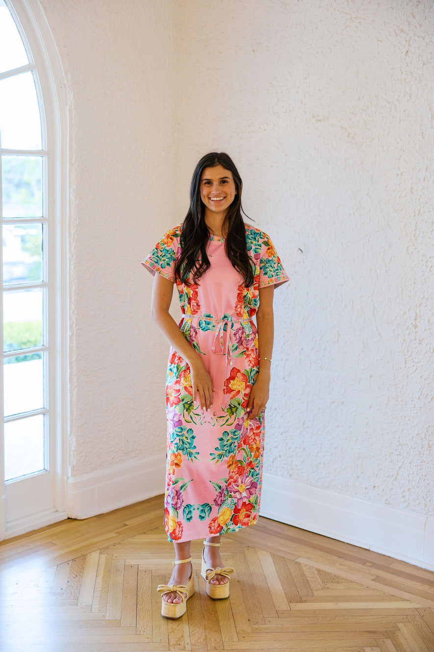 midi dress cotton candy Elizabeth James Tess Midi Dress in Tulip Tapestry in Cotton Candy, L / Pink