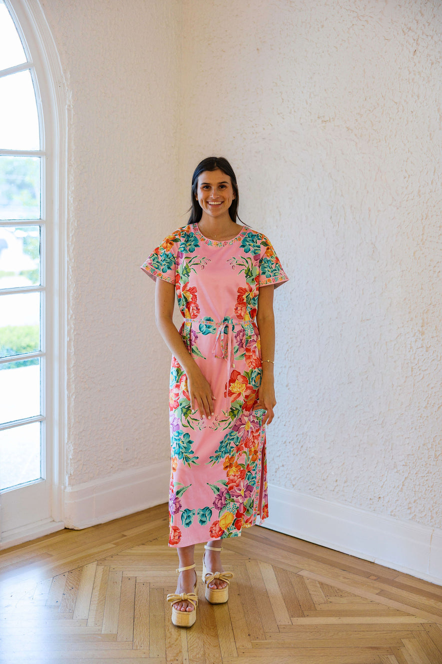 Elizabeth James Tess Midi Dress in Tulip Tapestry in Cotton Candy