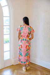 Elizabeth James Tess Midi Dress in Tulip Tapestry in Cotton Candy