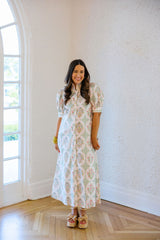 Karlie Vintage Floral Ruffle Neck Shirt Maxi Dress