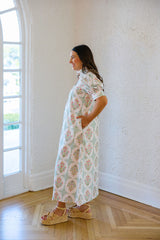 Karlie Vintage Floral Ruffle Neck Shirt Maxi Dress