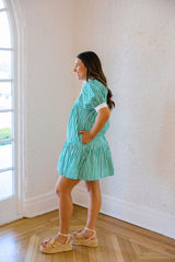 Entro Green and White Stripe Mini Dress