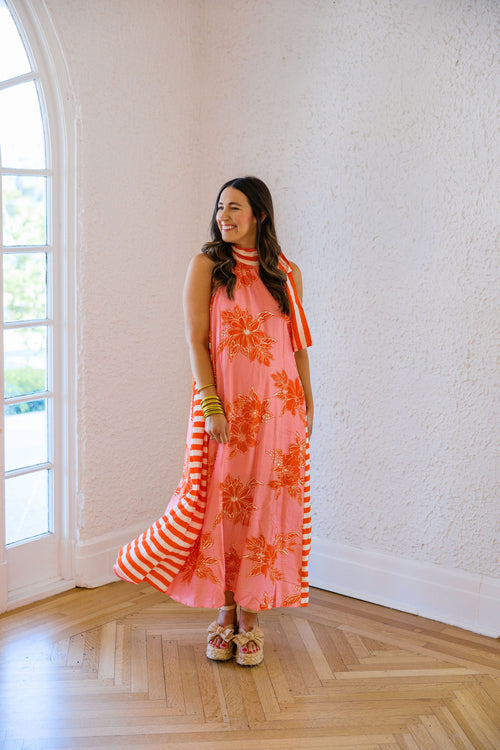 Entro Pink Tropical Midi Dress