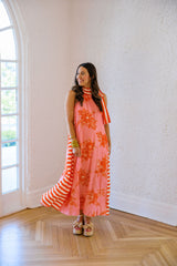 Entro Pink Tropical Midi Dress