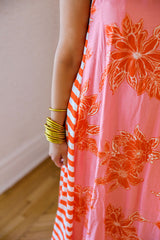 Entro Pink Tropical Midi Dress