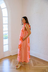Entro Pink Tropical Midi Dress