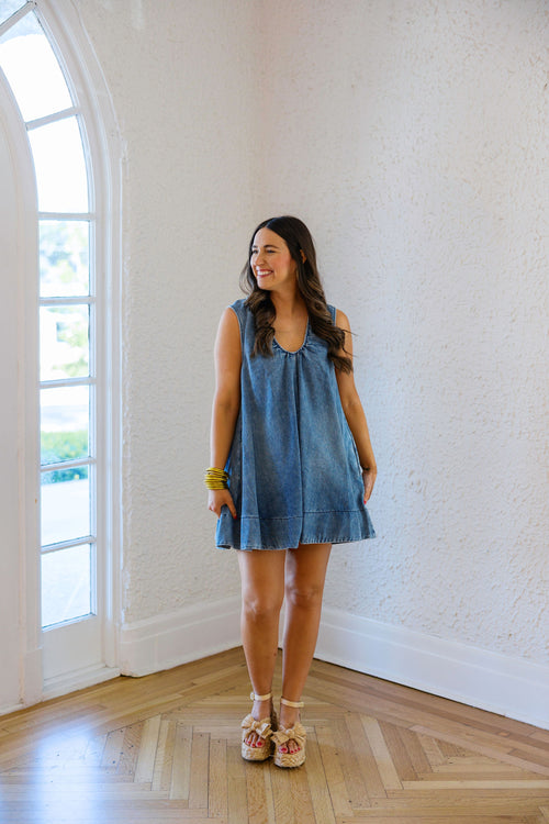 Karlie Denim Scoop Sleeveless Dress