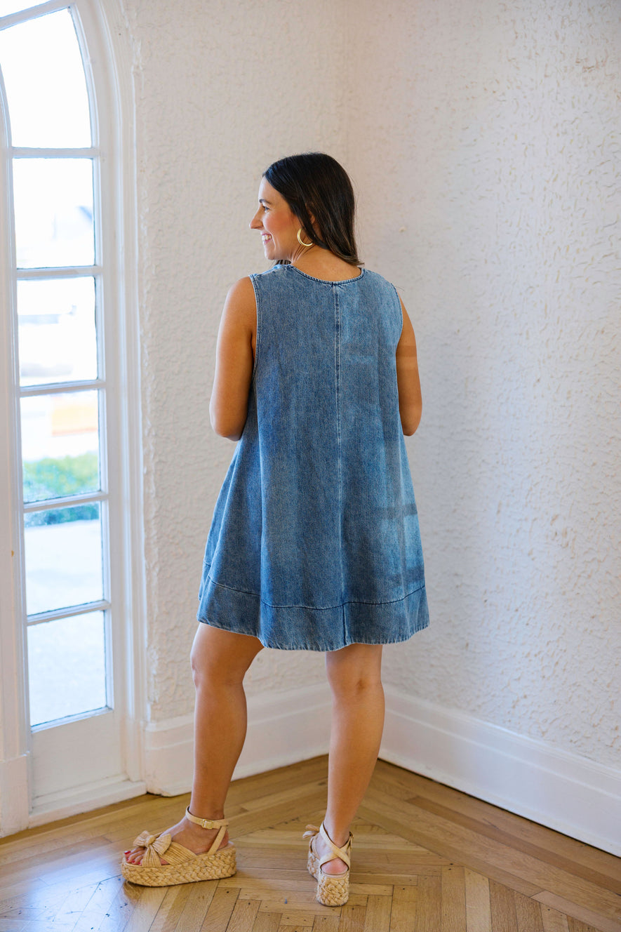 karlie denim dress Denim Ruffle Pocket Dress by Karlie