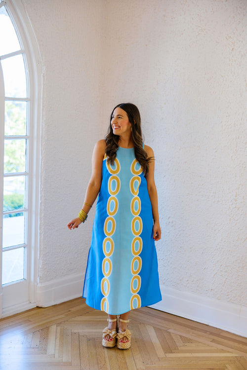 Jade Melody Tam Blue Links Column Midi Dress