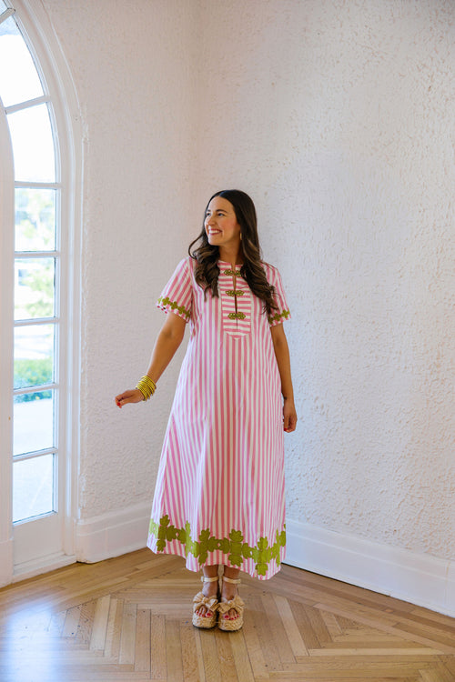 Brooks Avenue Short Sleeve Maxi Kaftan in Pink Stripe