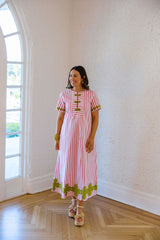 Brooks Avenue Short Sleeve Maxi Kaftan in Pink Stripe